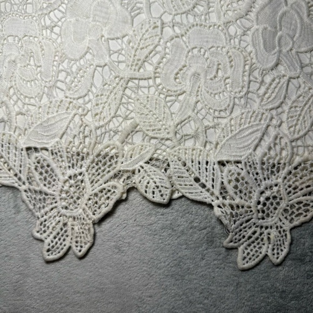 ASTR Lace Mini Dress Women Sz M Ivory Off Shoulder Crochet Cocktail Bridal Boho - Picture 4 of 12